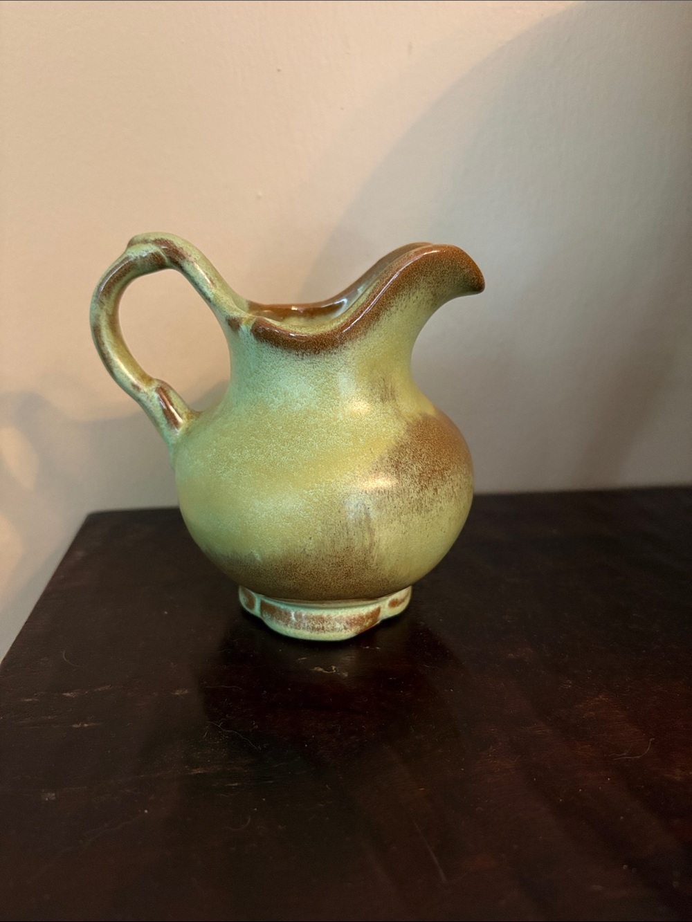 Vintage Frankoma Green and Brown Glazed Ceramic Pitcher